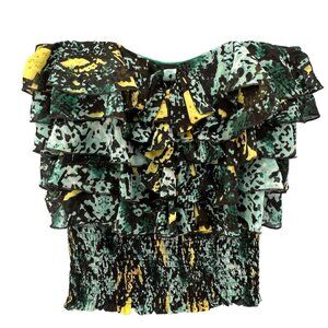 XOXO Womens Large Ruffled Off-Shoulder Top With Abstract Print